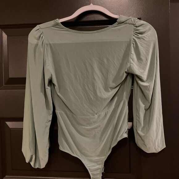 Elegant 3/4 Sleeve Sage Green Women's Bodysuit - Picture 2 of 2